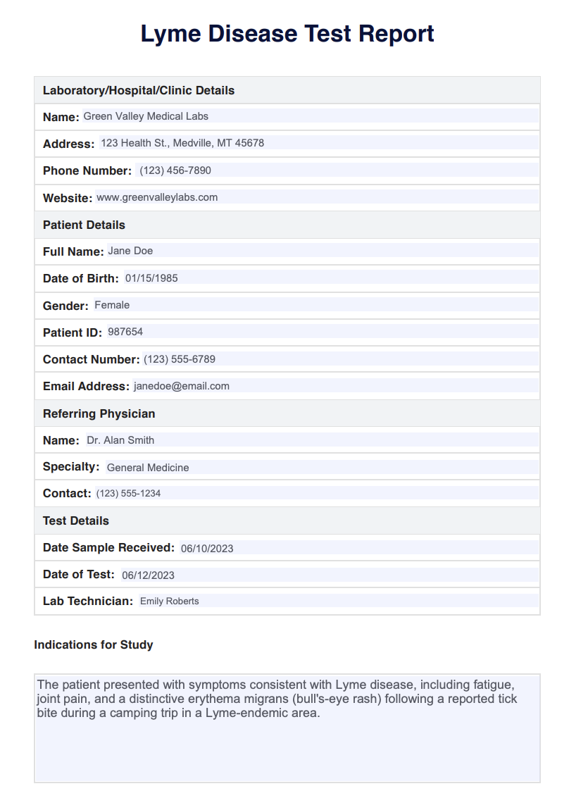 Lyme Disease Test & Example Free PDF Download